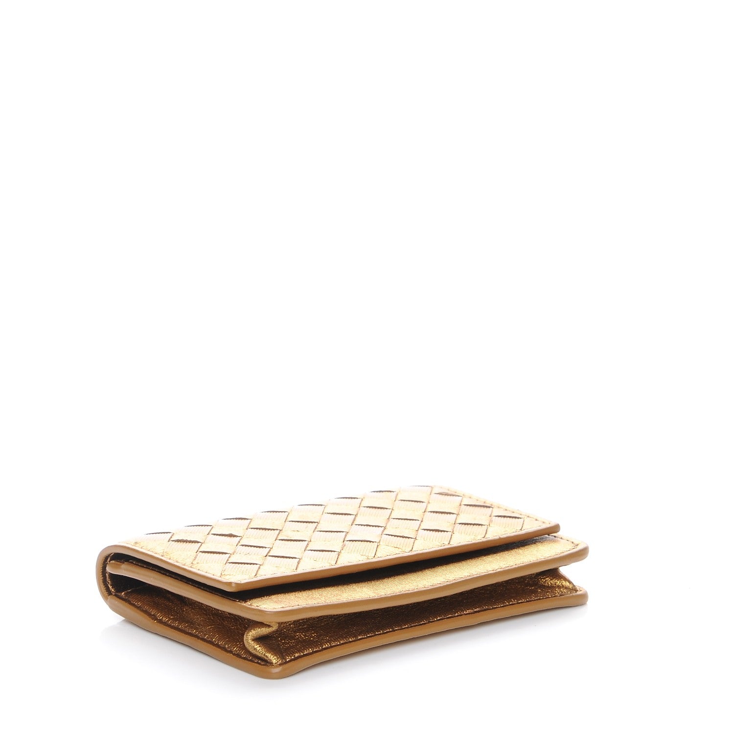 Bottega Veneta Metallic Intrecciato Grosgrain Card Case Dark Gold 4 of 7