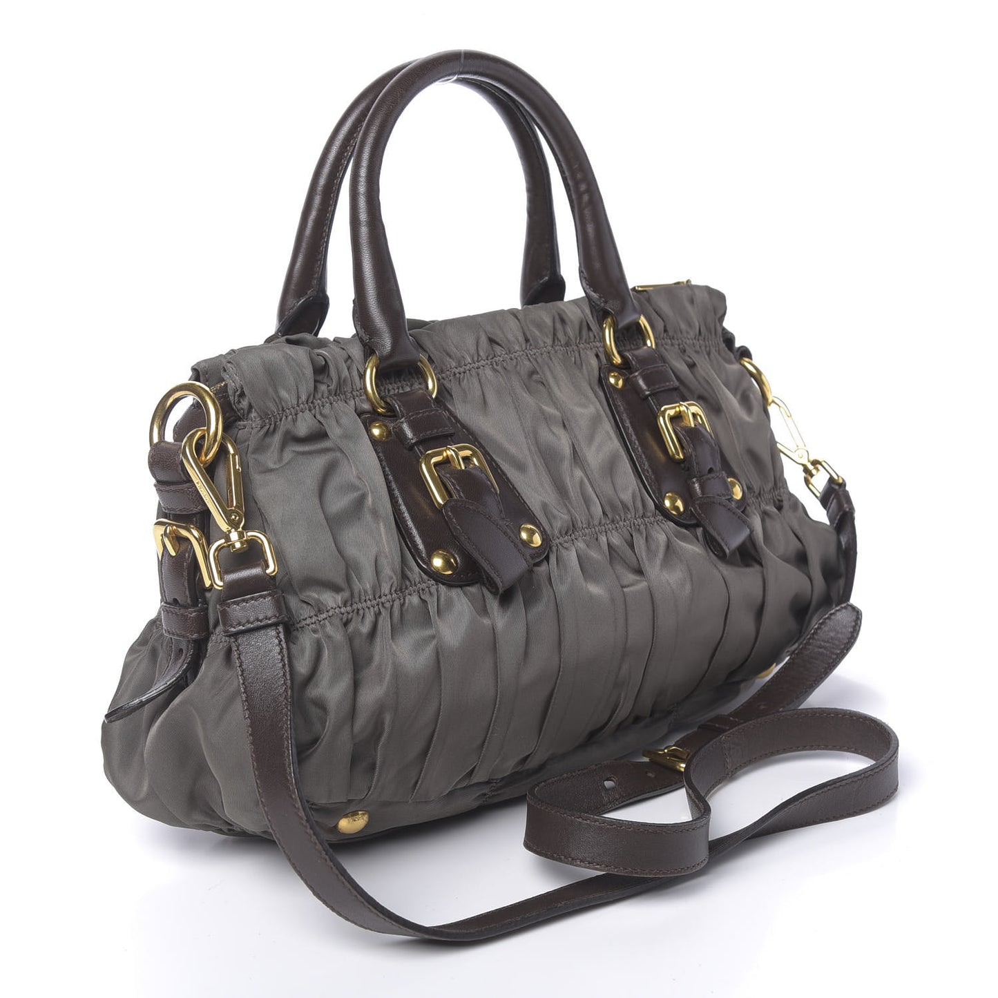 Tessuto Nylon Gaufre Shopping Satchel Fumo
