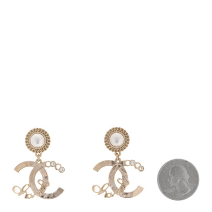 Chanel Pearl Crystal CC Logo Drop Earrings Gold 2 of 5