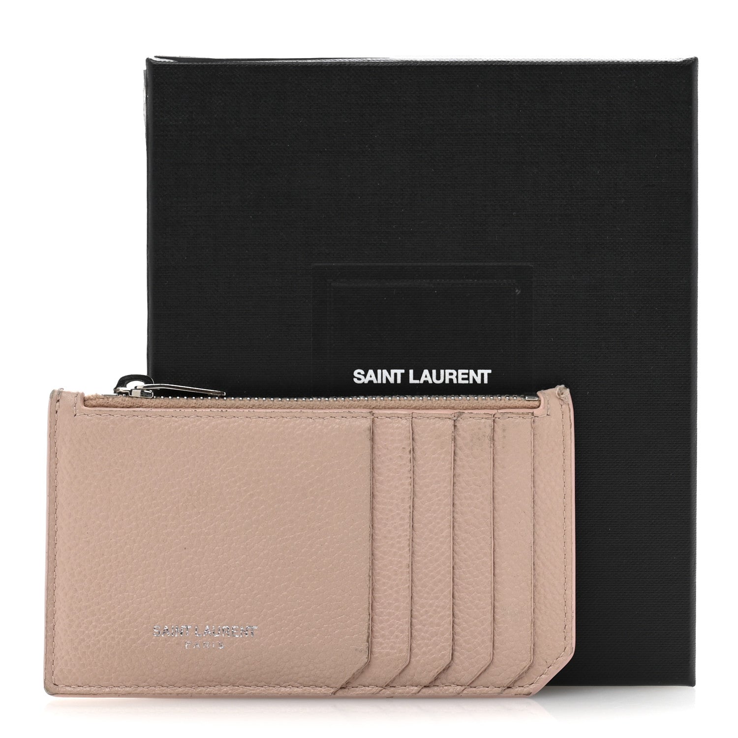 Saint Laurent Grained Calfskin 5 Fragments Zip Pouch Card Holder