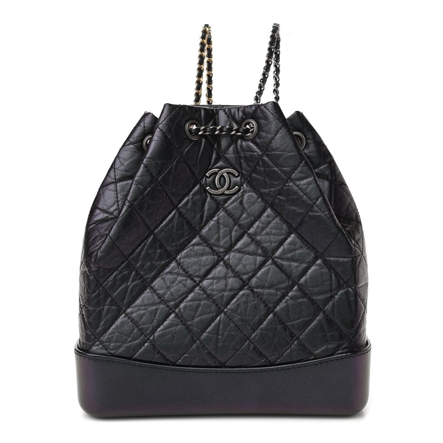 Iridescent Aged Calfskin Quilted Gabrielle Backpack Black