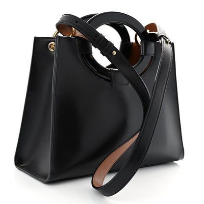 Fendi Vitello Liberty Plexiglass Stamp Patch Perforated Small Runaway Shopper Tote Black 3 of 9