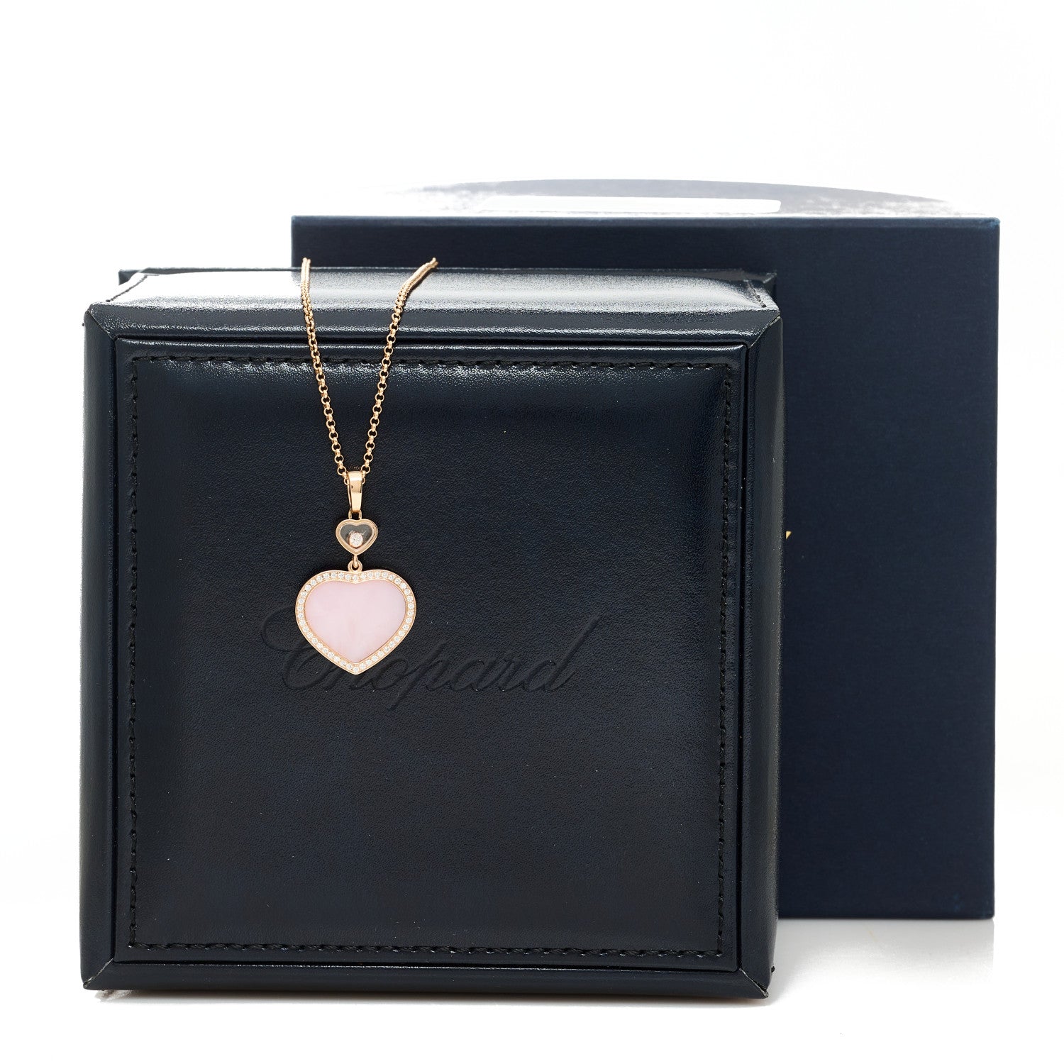 Chopard 18K Rose Gold Diamond Pink Opal Happy Hearts Pave Pendant Necklace 6 of 6