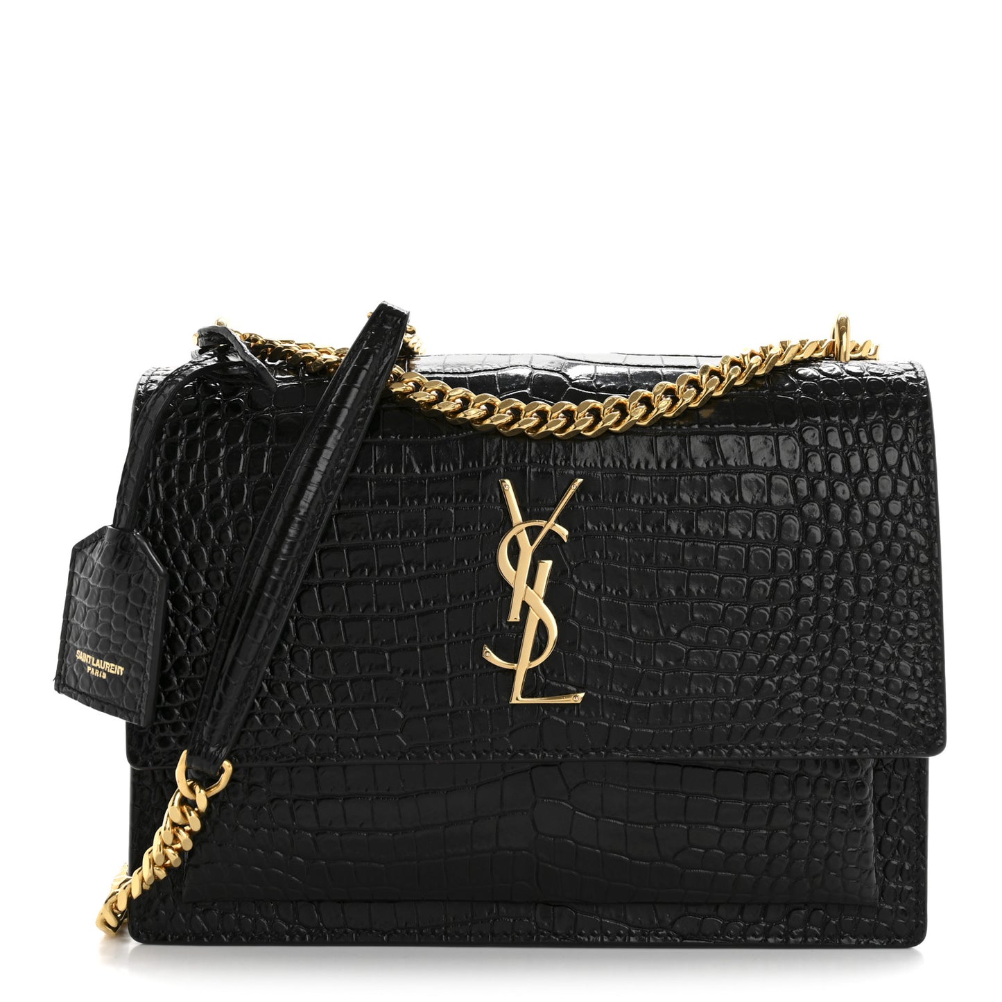 Calfskin Crocodile Embossed Medium Monogram Sunset Black