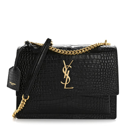 Saint Laurent Calfskin Crocodile Embossed Medium Monogram Sunset Black 1 of 14