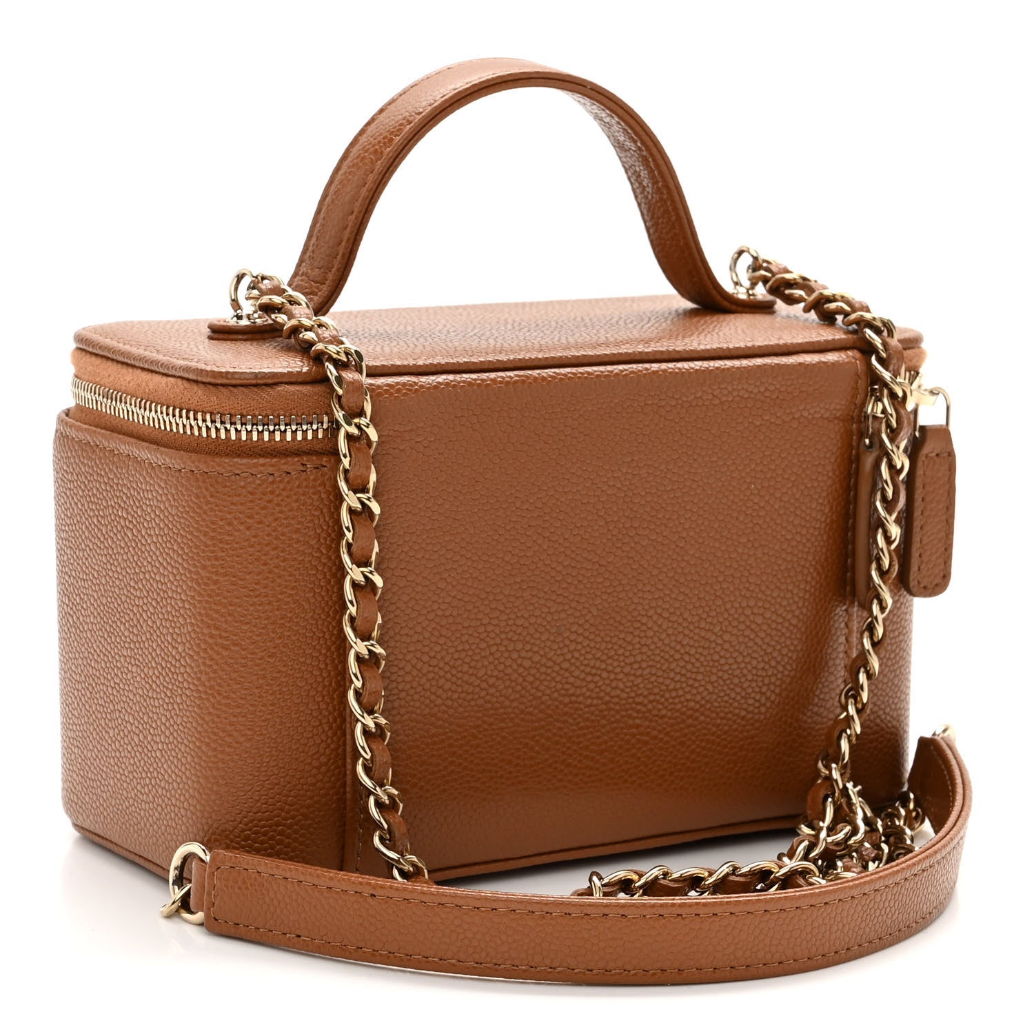 Chanel Caviar Quilted Top Handle Pocket Vanity Case Camel 3 of 12