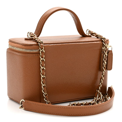 Chanel Caviar Quilted Top Handle Pocket Vanity Case Camel 3 of 12