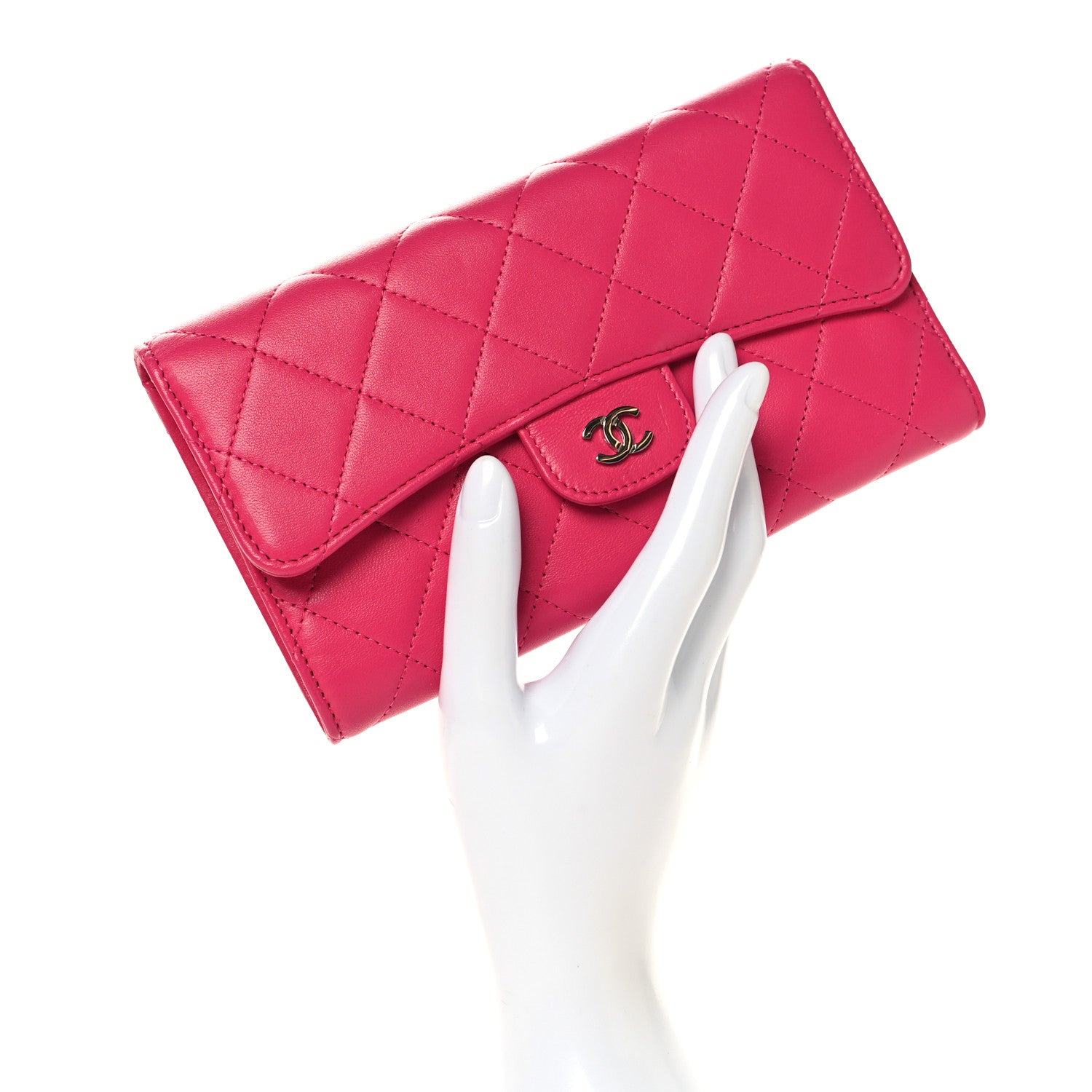 Chanel Lambskin Quilted Large Gusset Flap Wallet Pink 2 of 9
