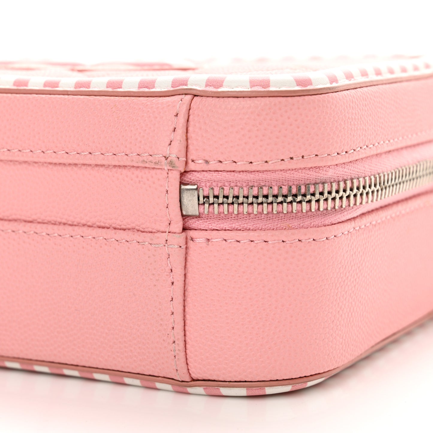 Caviar Quilted Striped Medium CC Filigree Vanity Case Pink White