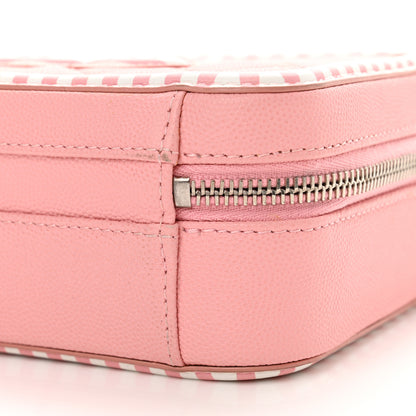 Chanel Caviar Quilted Striped Medium CC Filigree Vanity Case Pink White 10 of 19