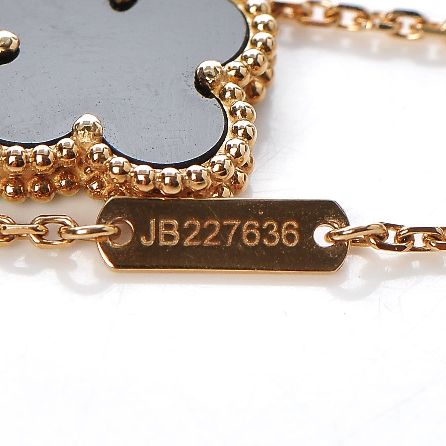 Van Cleef & Arpels 18K Yellow Gold Black Onyx Vintage Alhambra Pendant Necklace 6 of 7