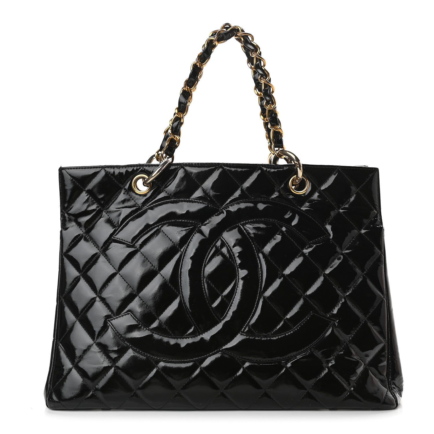 Chanel Patent Quilted Grand Shopping Tote GST Black 1 of 14