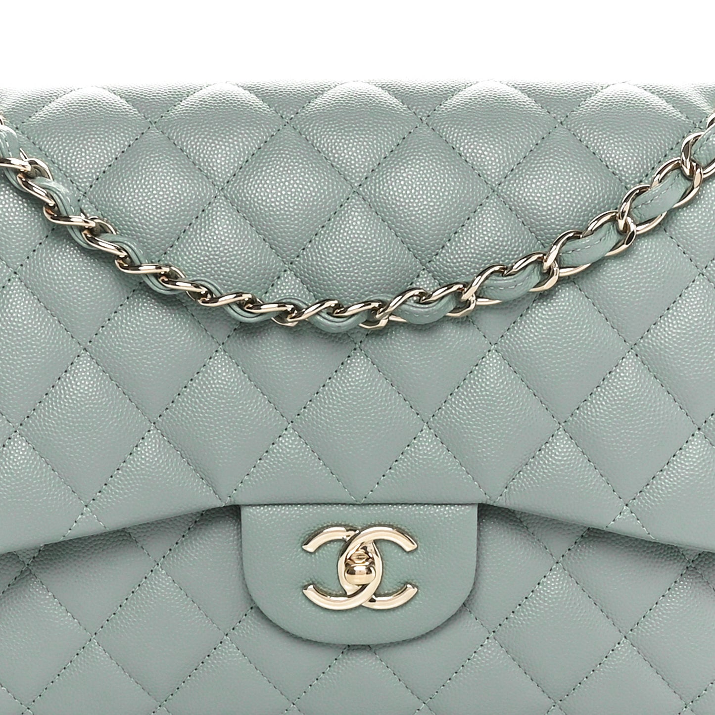 Caviar Quilted Jumbo Double Flap Dark Green
