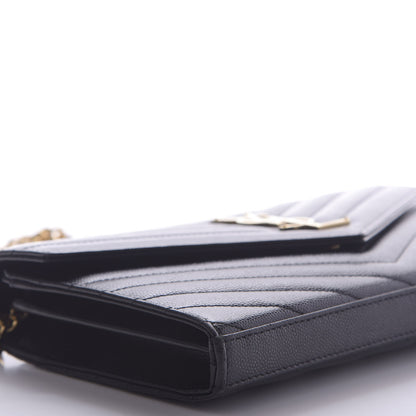 Saint Laurent Grain De Poudre Matelasse Chevron Monogram Chain Wallet Black 8 of 10