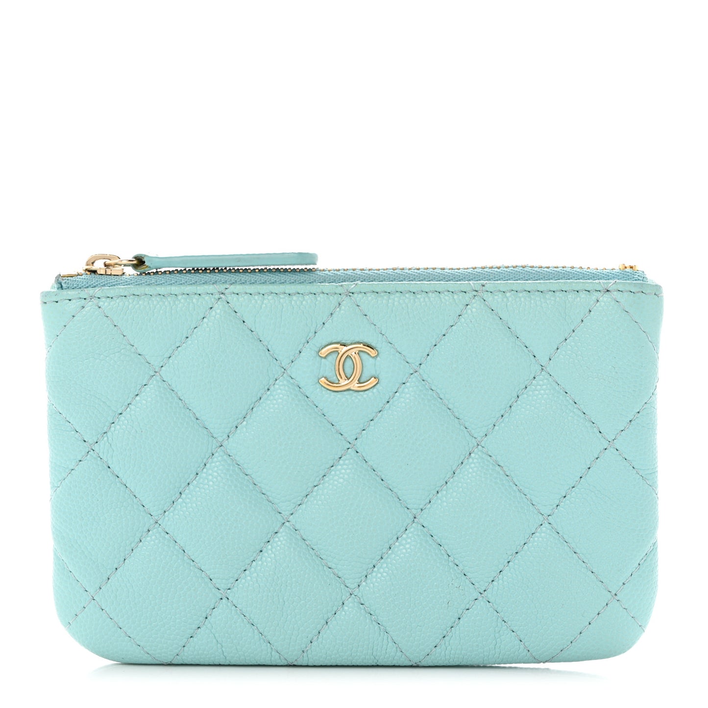 Caviar Quilted Small Cosmetic Case Light Blue