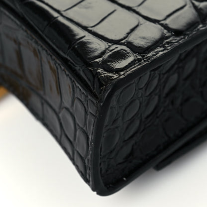 Balenciaga Shiny Calfskin Crocodile Embossed Hourglass Chain Bag Black 9 of 11