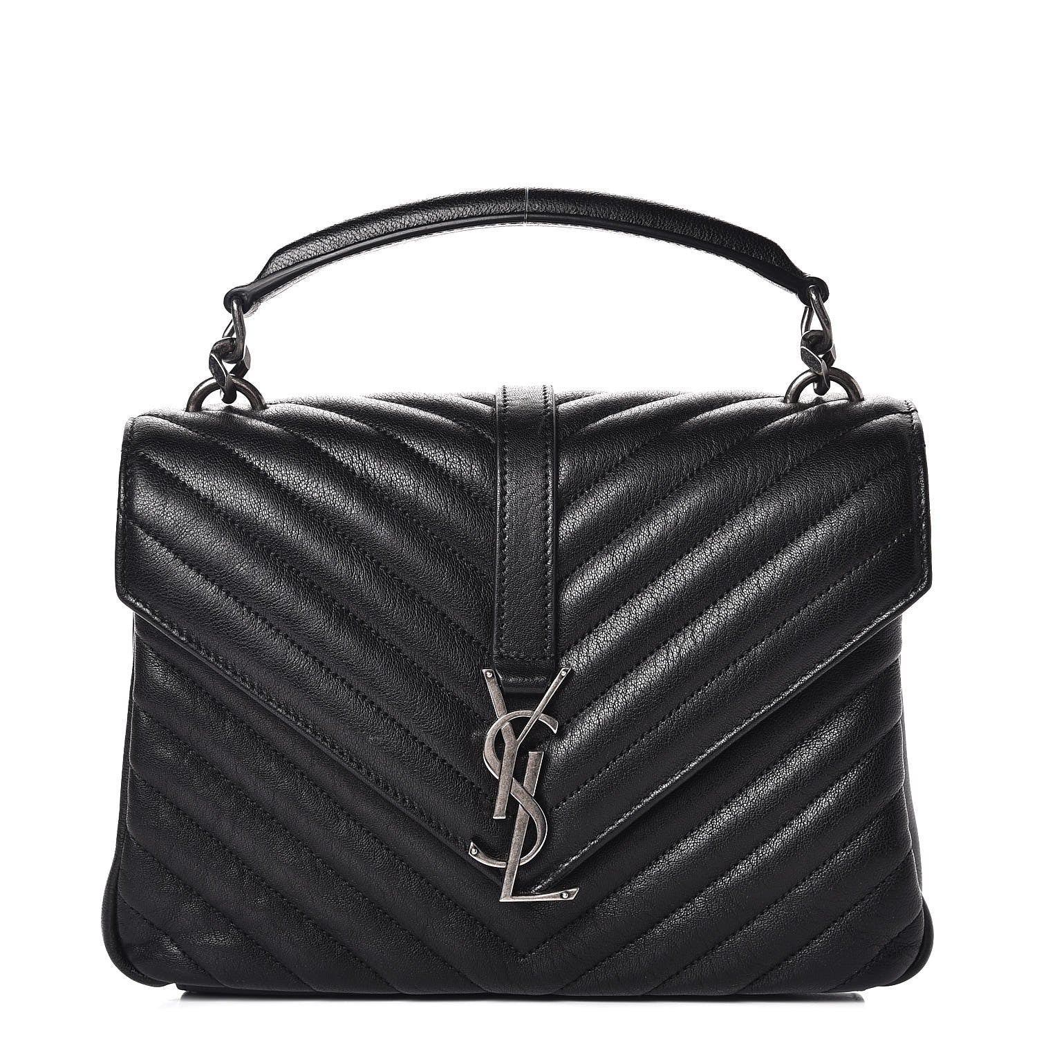 Saint Laurent Sheepskin Matelasse Chevron Monogram Medium College Bag Black 1 of 7