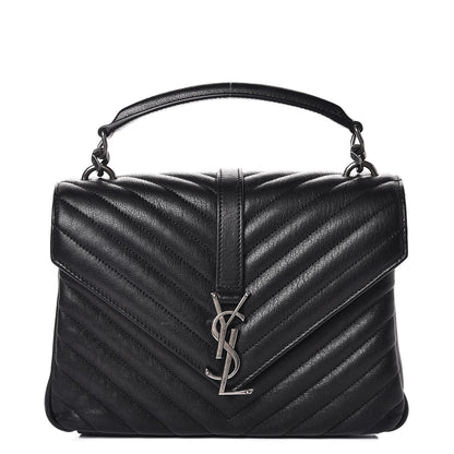 Saint Laurent Sheepskin Matelasse Chevron Monogram Medium College Bag Black 1 of 7