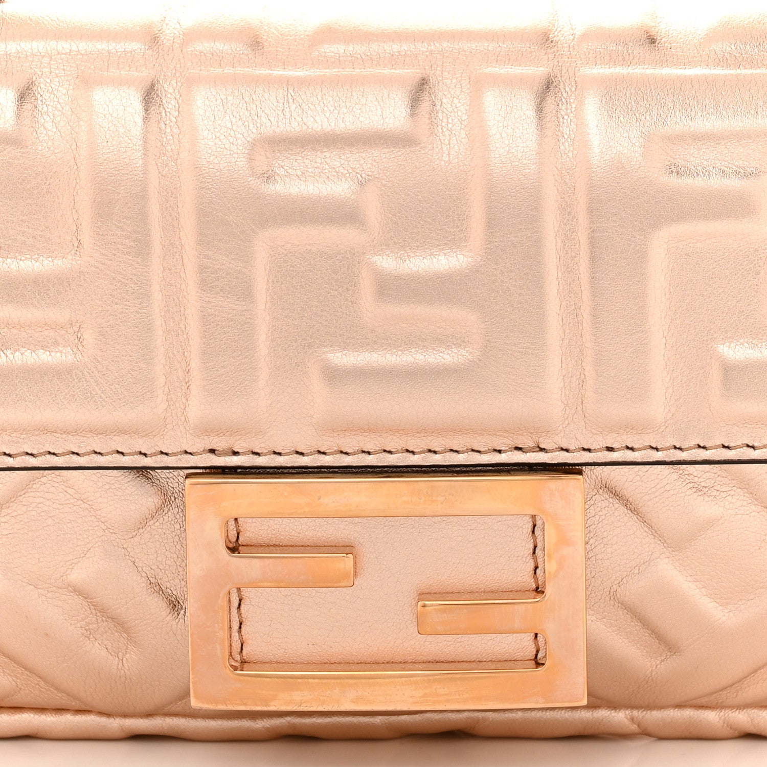 Fendi Vitello Laminato FF 1974 Embossed Mini Baguette Rame 8 of 11