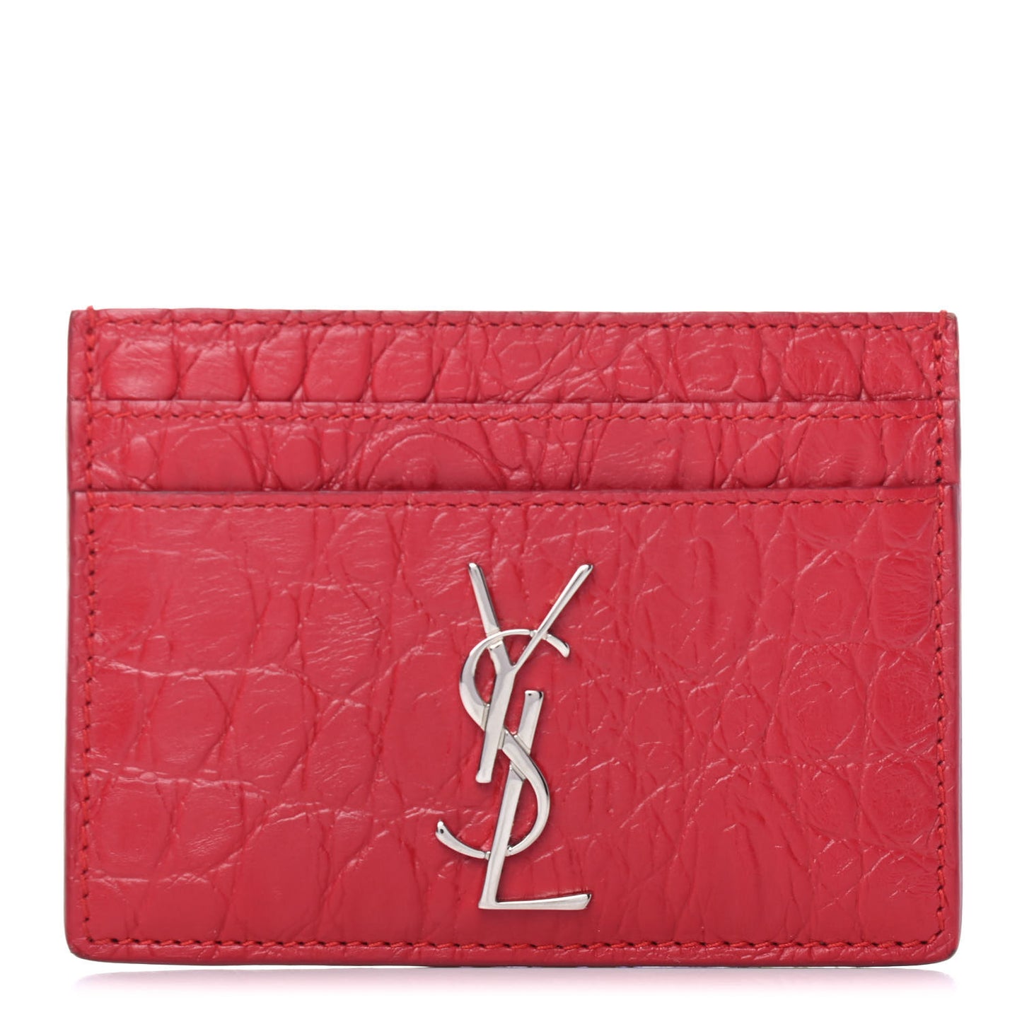 Calfskin Crocodile Embossed Monogram Credit Card Case Red