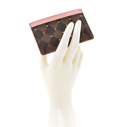 Louis Vuitton Damier Ebene Studded Card Holder Rose Ballerine 2 of 10