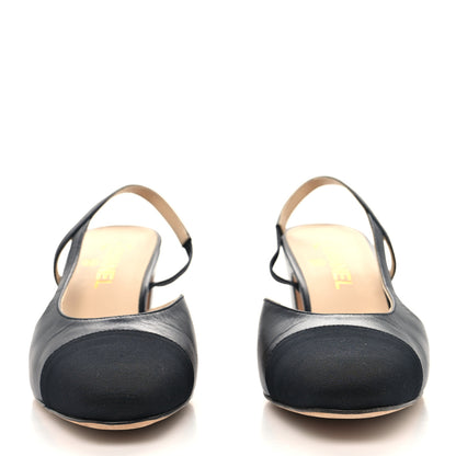 Chanel Goatskin Grosgrain Cap Toe CC Slingback Sandals 41 Black 3 of 8