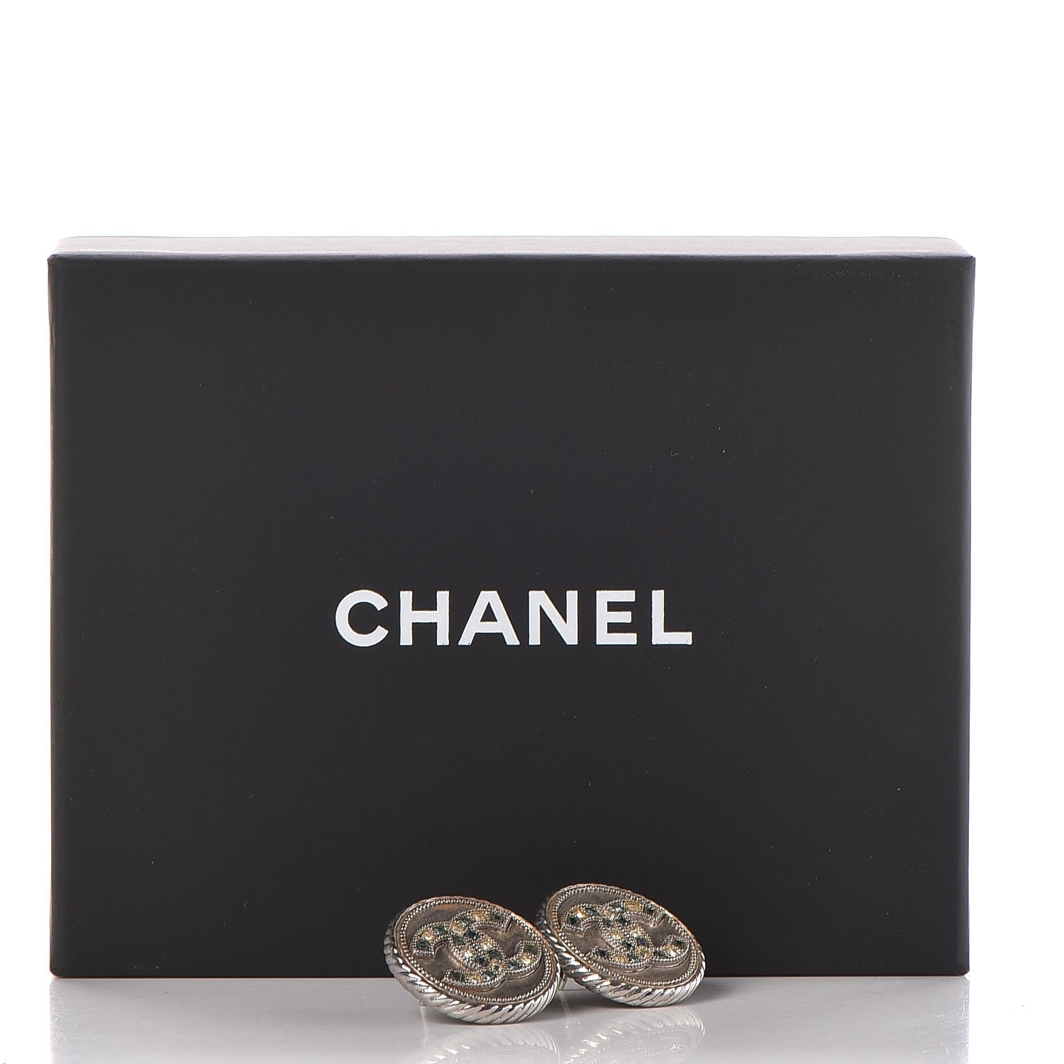 Chanel Baguette Crystal CC Earrings Silver Light Blue 5 of 5