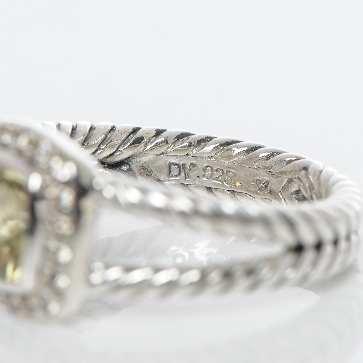 David Yurman Sterling Silver Diamond Prasiolite 7mm Petite Albion Ring 54 7 5 of 5