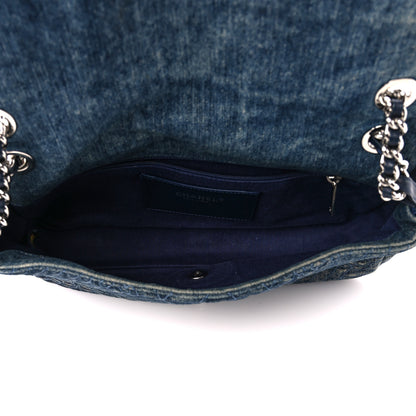 Chanel Denim Quilted Camellia Embroidered Large Flap Blue 5 of 11