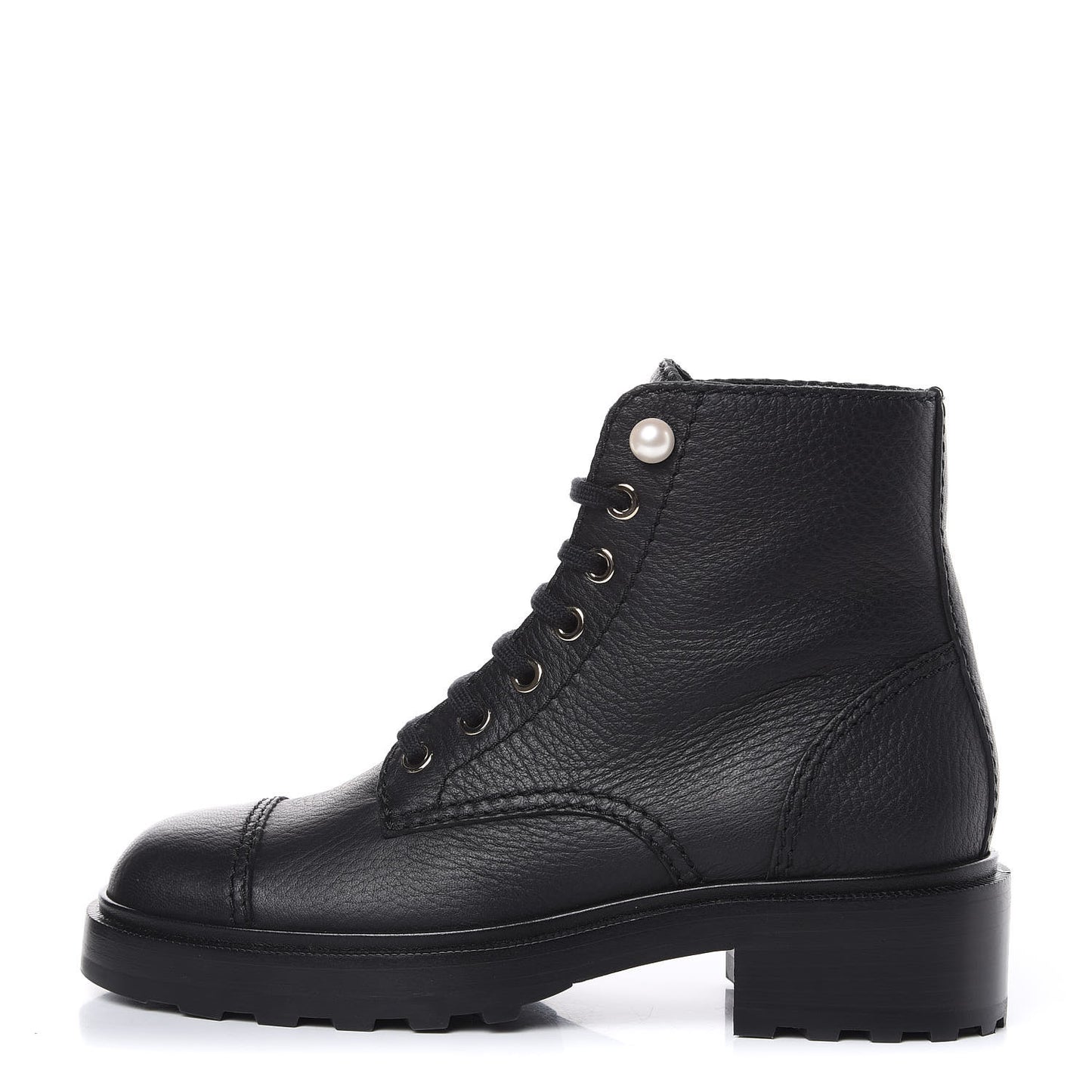 Calfskin Pearl Combat Ankle Boots 37 Black