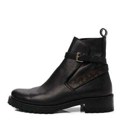 Louis Vuitton Calfskin Monogram Discovery Flat Ankle Boots 40 Black 1 of 6