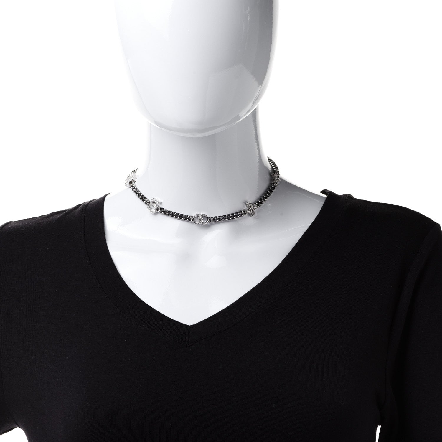 Chanel Ruthenium Crystal Chain CC Lucky Charms Choker Silver 2 of 7