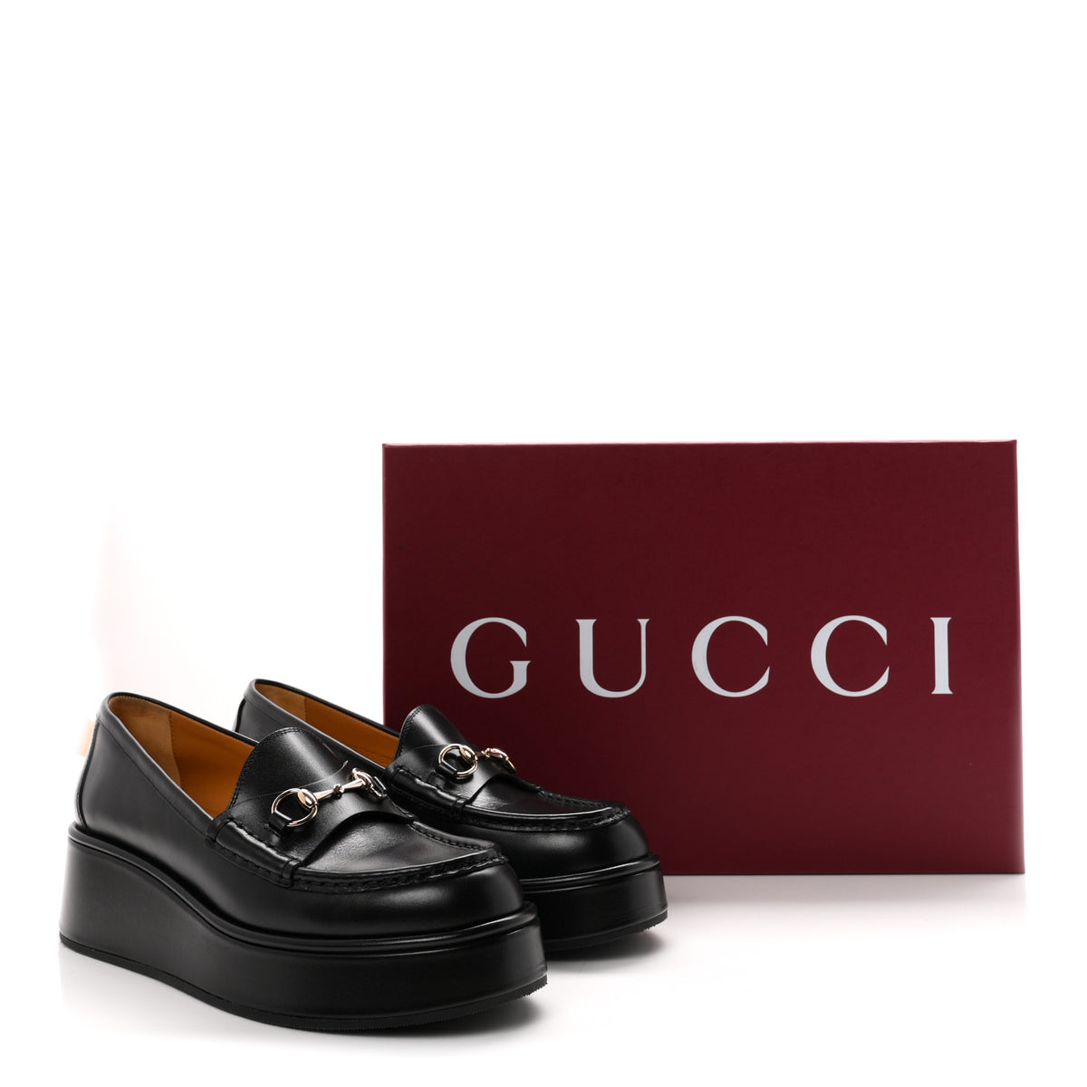 Gucci Kama Calfskin Horsebit Womens Wedge Platform Loafers 38.5 Black 10 of 10
