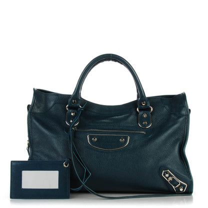 Balenciaga Chevre Silver Metallic Edge Hardware City Bleu Paon 1 of 7