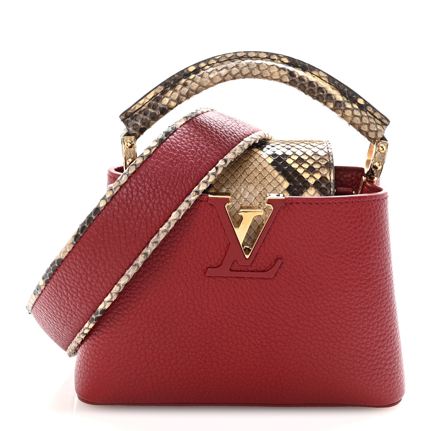 Louis Vuitton Taurillon Snakeskin Mini Capucines Burgundy 1 of 9