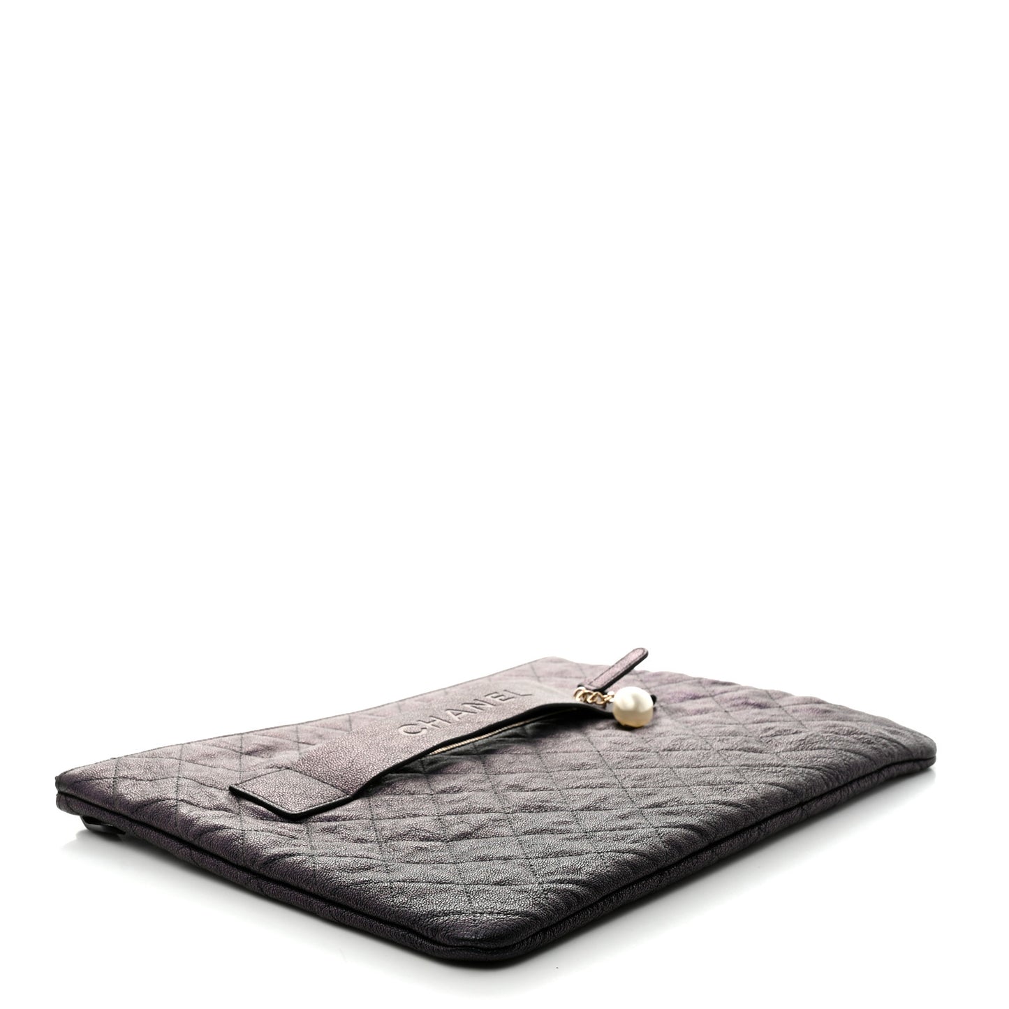 Iridescent Caviar Large Night by the C Pouch Clutch Black