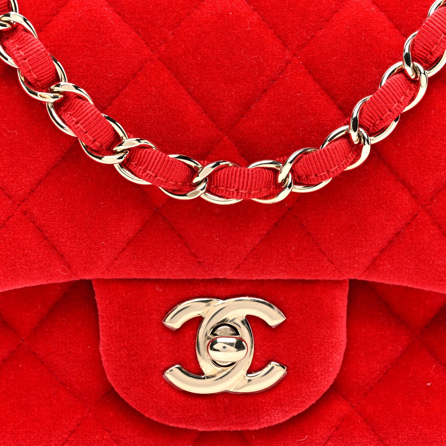 Velvet Quilted Mini Square Flap Red