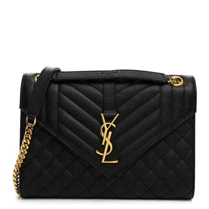 Saint Laurent Grain De Poudre Textured Mixed Matelasse Triquilt Medium Monogram Satchel Black 1 of 9