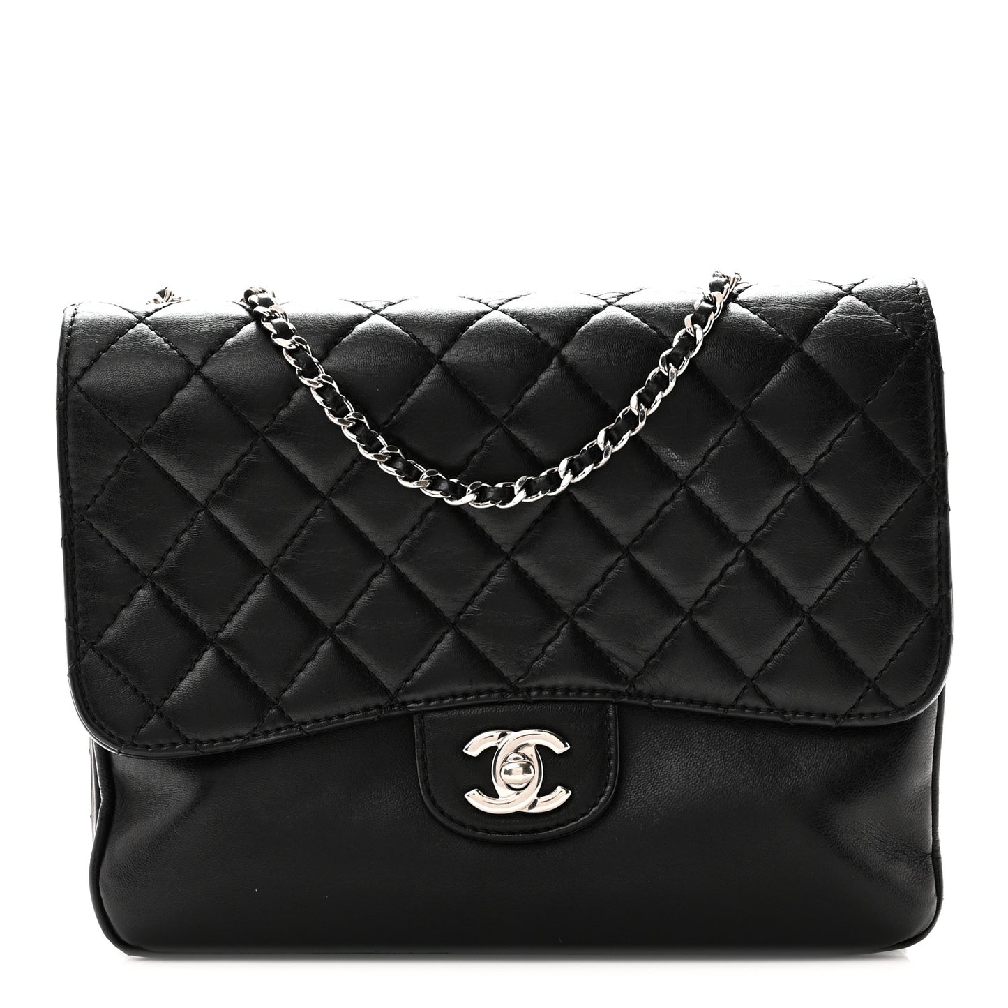 Calfskin Medium Clam's Pocket Flap Black