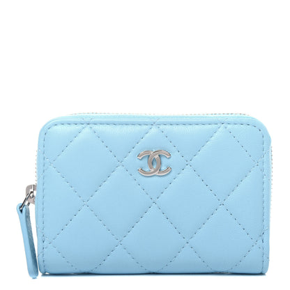 Chanel Lambskin Quilted Zip Around Coin Purse Wallet Neon Blue 1 of 11