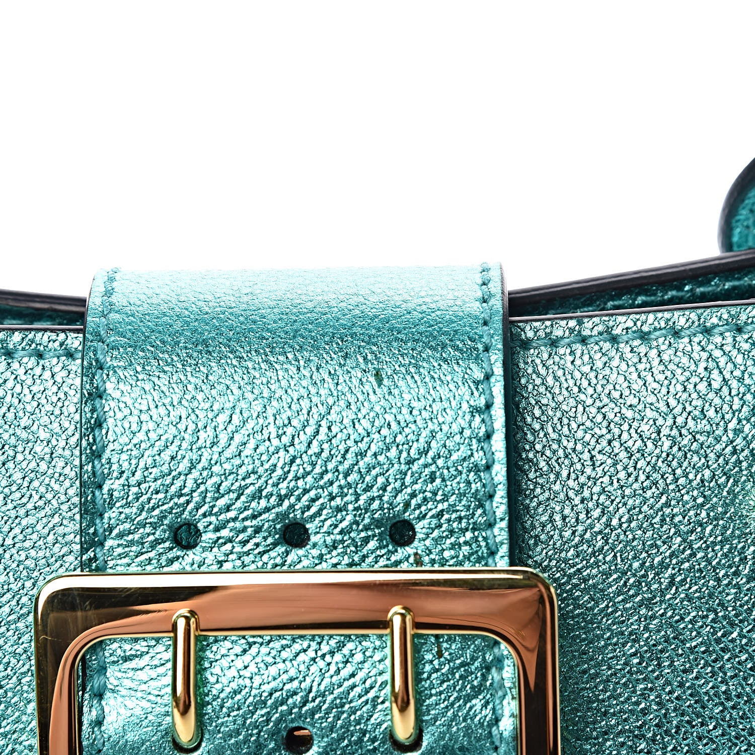 Burberry Metallic Soft Grain Calfskin Small Buckle Tote Emerald 13 of 18