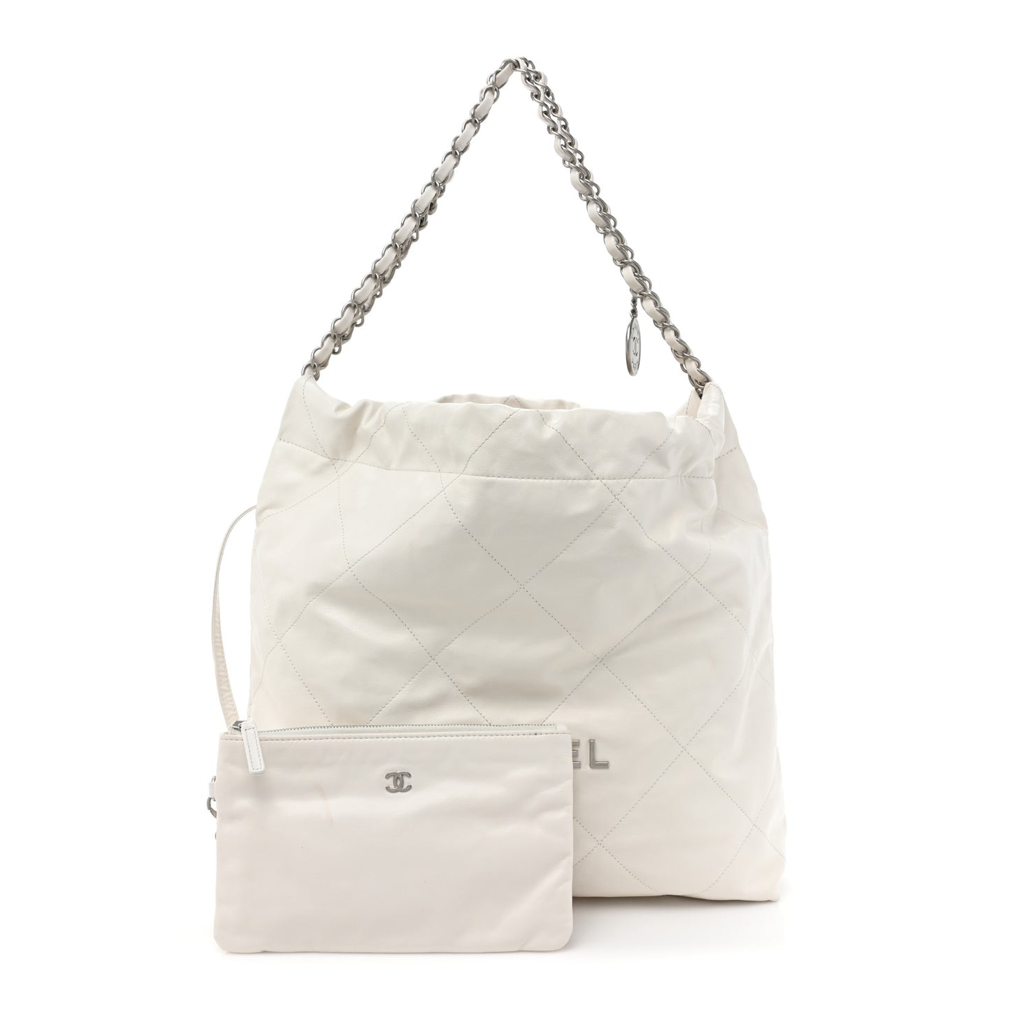 Shiny Calfskin Quilted Small Chanel 22 White