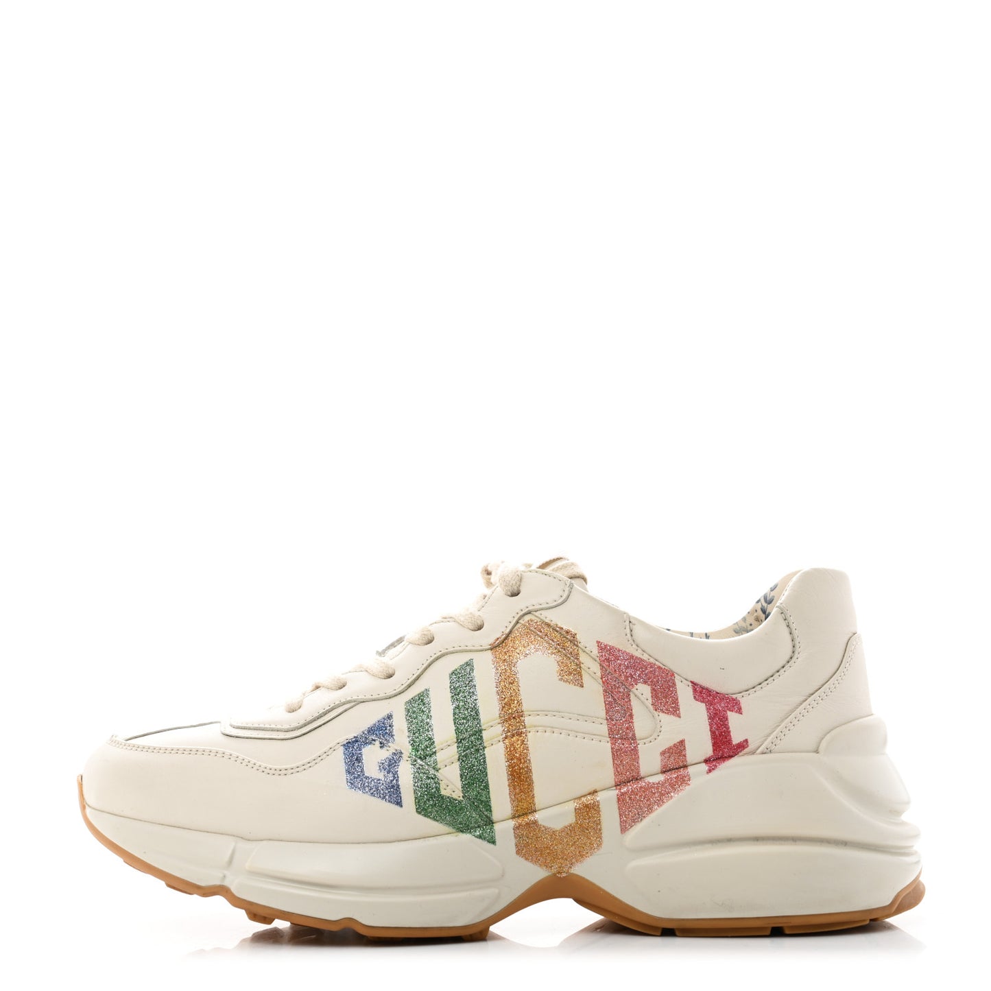 Calfskin Glitter Game Logo Womens Rhyton Sneakers 38 Mystic White