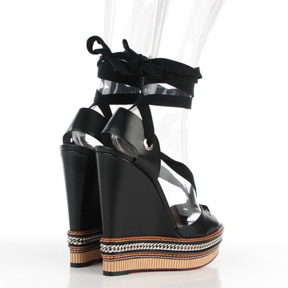 Christian Louboutin Shiny Calfskin Tribuli 140 Wedge Sandals 39 Black 5 of 8