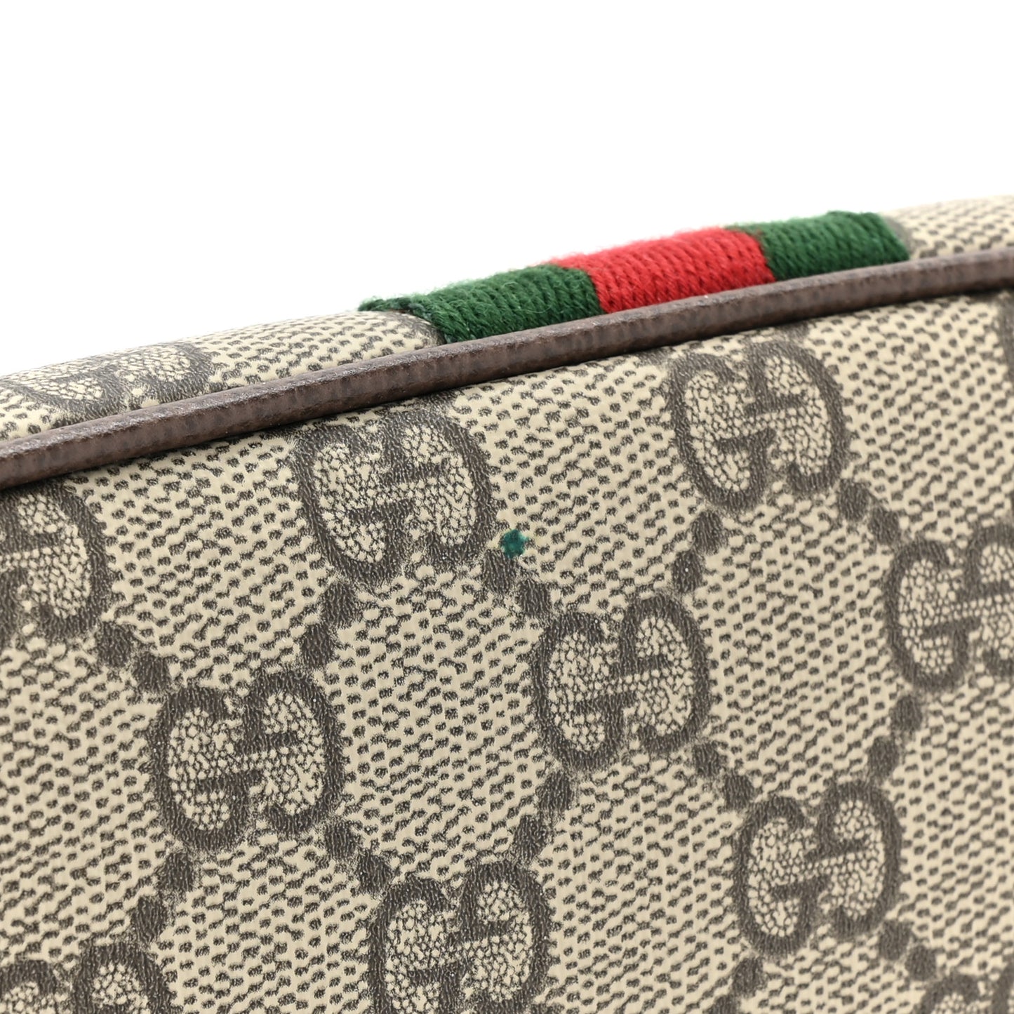 GG Supreme Monogram Textured Calfskin Web Large Ophidia Cosmetic Case Beige Ebony New Acero