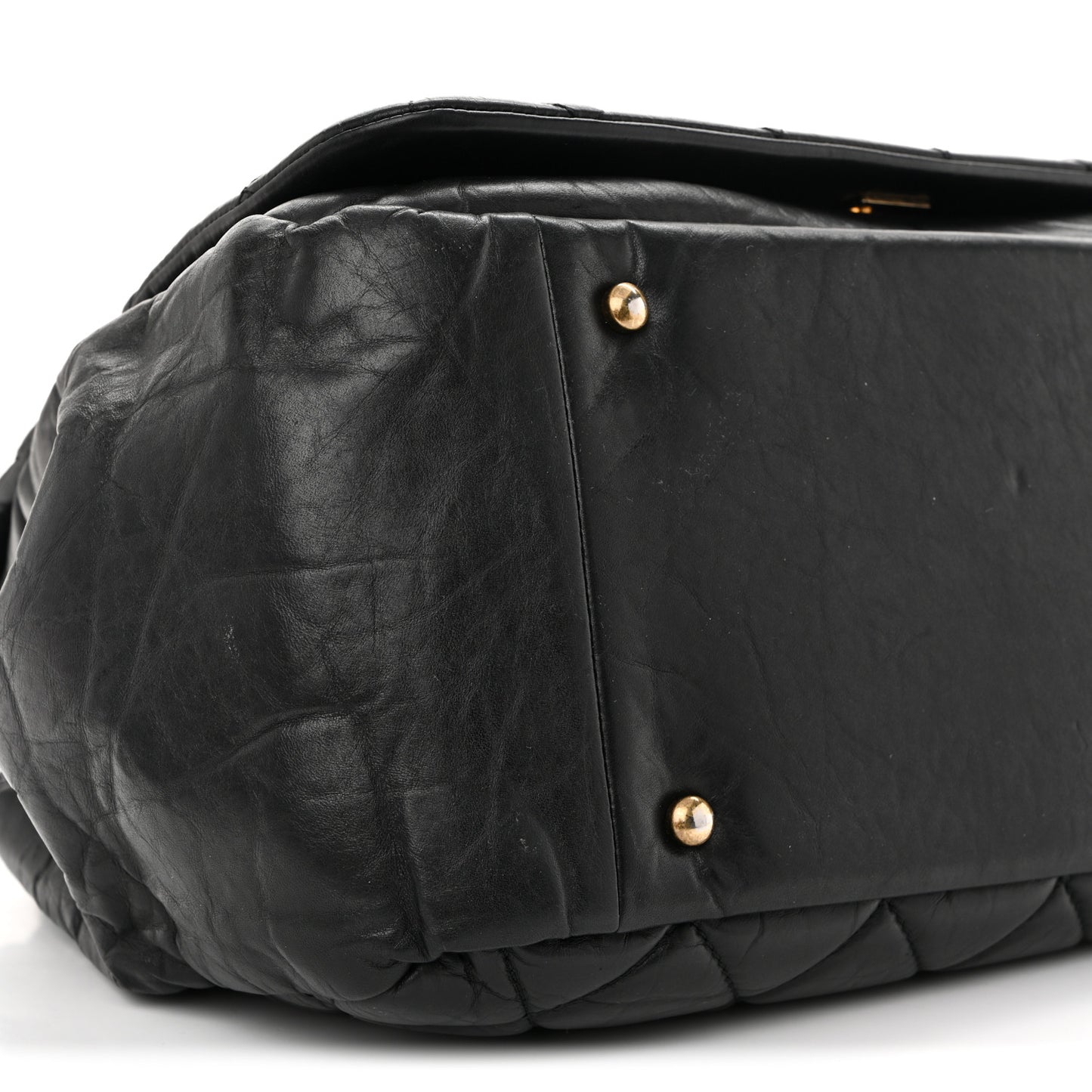Aged Calfskin Quilted Large Pondichery Flap Black