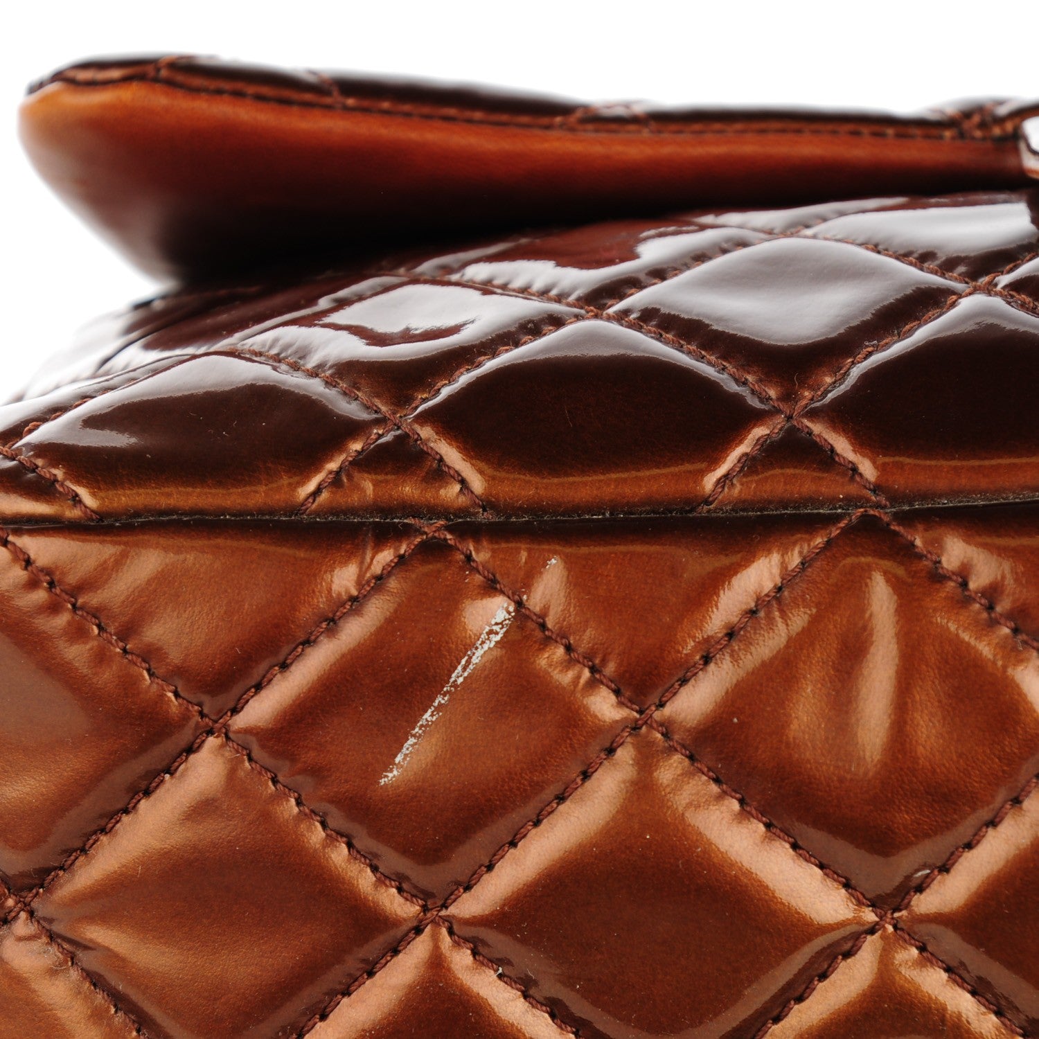 Chanel Metallic Patent Quilted Jumbo Single Flap Bronze 5 of 9