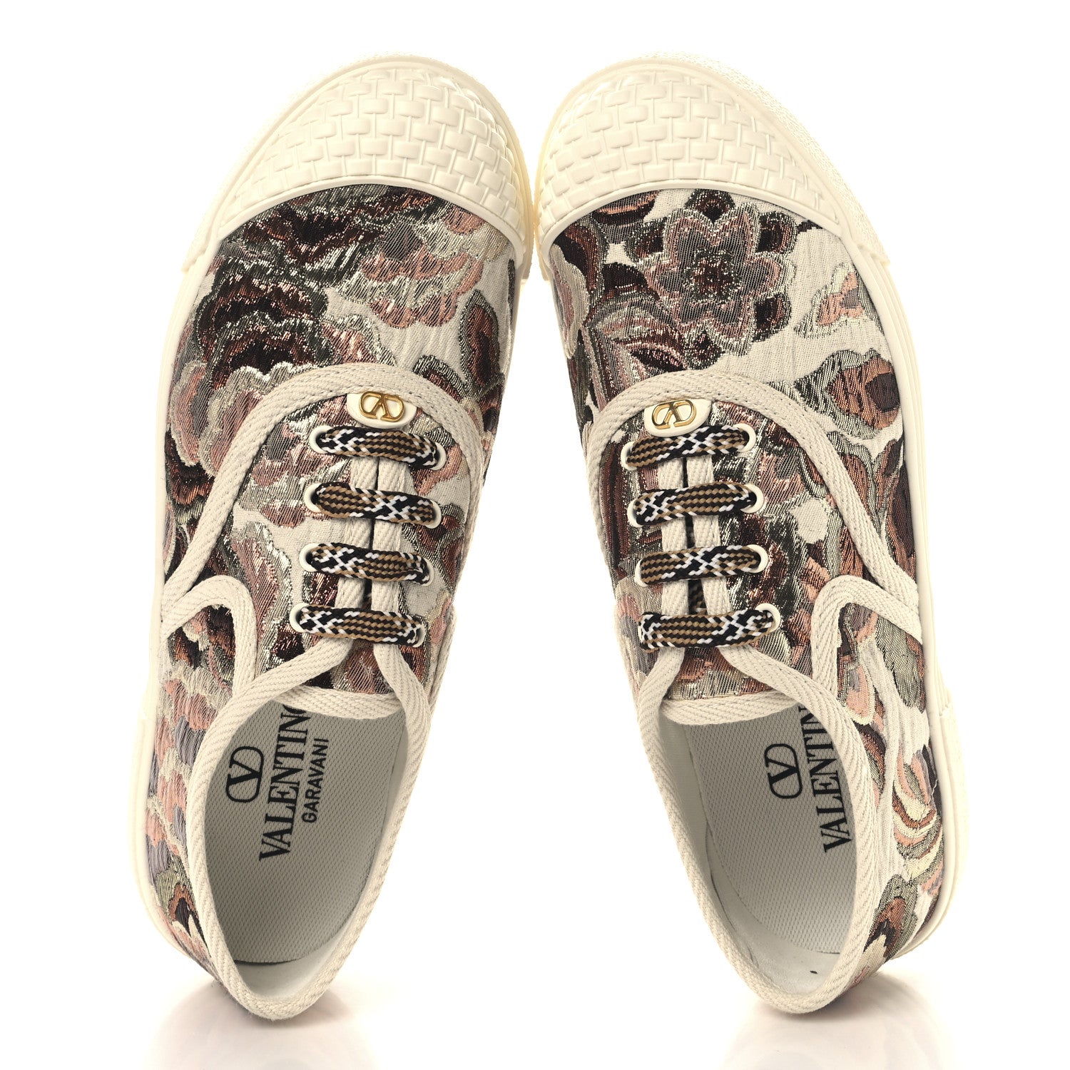 Valentino Garavani Metallic Jacquard Apres L'hiver Womens Bay By Bay Sneakers 37 Ivory Multicolor 2 of 10