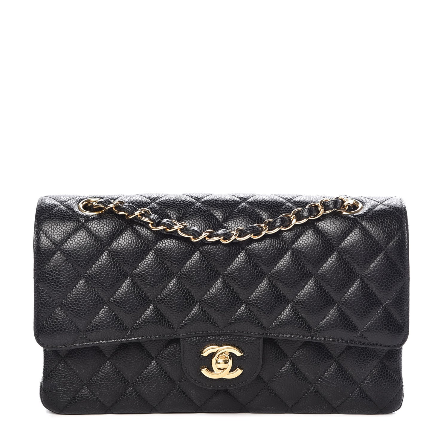 Caviar Quilted Medium Double Flap Black