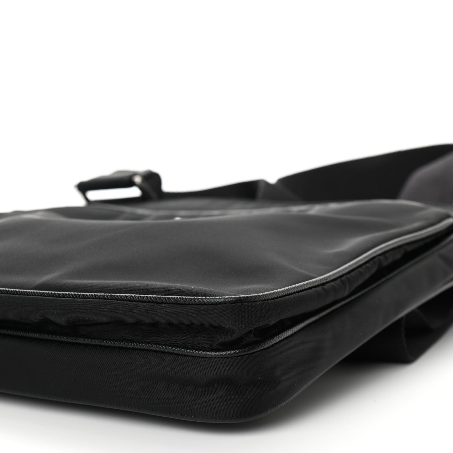 Re-Nylon Saffiano Pocket Flat Messenger Bag Black